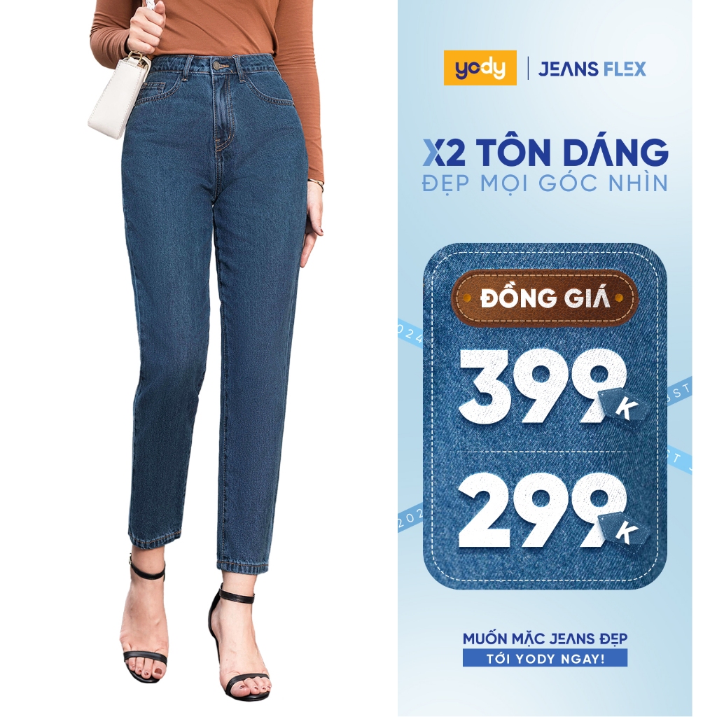 Quần jeans nữ YODY cạp cao dáng boy ống đứng tôn dáng QJN5058
