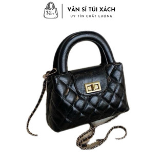 Túi xách nữ đeo chéo cầm tay da trần trám khoá xoay phối xích sang trọng