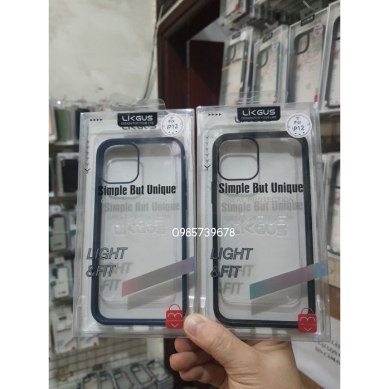 Ốp lưng Likgus Iphone 12 lưng trong viền màu bảo vệ máy