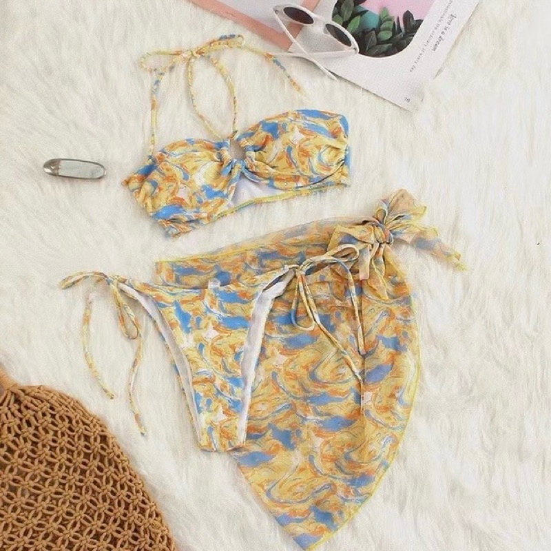 Set Bikini 3 Mảnh Ceelin10 Đồ Bơi Hoạ Tiết Nhiều Màu Sắc Gợi Cảm Dây Buộc Trước