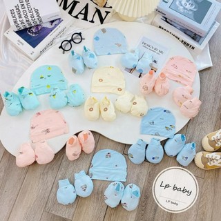 Combo Đầy Đủ Mũ + Bao Tay + Bao Chân vải thun lạnh Hàng Đẹp Cho Bé Sơ Sinh