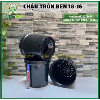 Chậu 18-16 có khớp nối trụ(Trụ nhỏ)- Chậu nhựa đen cứng tròn- trồng  hoa, cây kiểng lá -  sen đá, thoát nước tốt