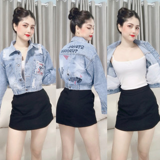 Áo khoác jean thêu chữ