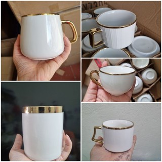 Cốc sứ ly sứ viền vàng decor
