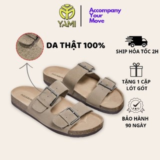 Dép đế trấu, dép birken 2 quai ngang unisex - dép da lộn hàng hiệu xuất dư p&b màu xám, dép trấu nam nữ - yami