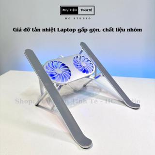 Giá đỡ laptop tản nhiệt gấp gọn chất liệu nhôm nguyên khối kiêm đế tản nhiệt kệ kê laptop có đèn led HC Studio