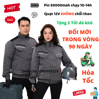 Áo điều hòa Nhật Bản có gắn quạt gió làm mát TẶNG 2 ĐÁ KHÔ pin 50000mah quạt 12v không chổi than chạy 10-14h liên tục