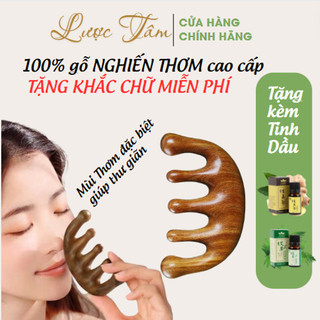Lược gỗ đàn hương thơm LƯỢC TÂM cao cấp massage giảm đau đầu vai gáy size 10cm x 5cm