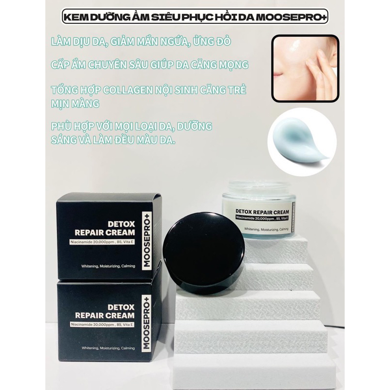 2-5 lọ Kem dưỡng Moosepro+ detox repair cream giúp dưỡng ẩm, trắng da,50ml - hạn 2028 Hàn Quốc IS3