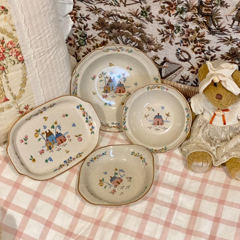 Gốm Nhật - Bộ đĩa men tiêu American Country Yamaka vintage