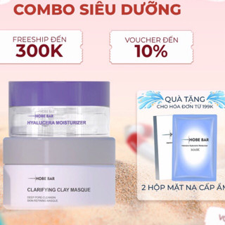 Combo mặt nạ đất sét 55g + kem dưỡng ẩm da mặt 55ml HOBEBAR phục hồi, sáng da, giảm thâm mụn