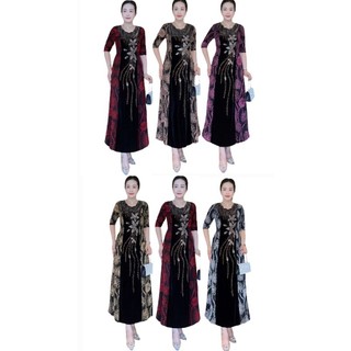 Đầm dạ hội  trung niên dự tiệc sang trọng vải kim tuyến nhũ kim sa co giãn bigsize cho mẹ, Đầm dự tiệc trung niên dạ hội
