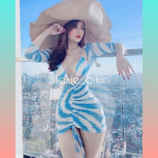 Bikini 2 Mảnh Áo Tam Giác Kèm Váy Cover Up Loang Lưới Siêu Sexy Tây