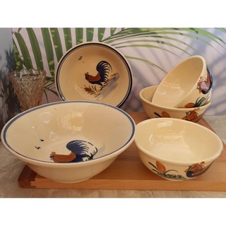 Tô sứ vẽ con gà ,phong cách nam bộ xưa, gốm sứ lái thiêu