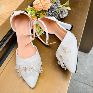 Giày Nữ Cao Gót Gắn Nơ Hoa Lấp Lánh Thời Trang Cao 8 Phân  A8882H