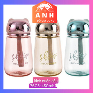 Bình uống nước 450ml cốc nước gấu đáng yêu có dây đeo cầm tay tiện dụng