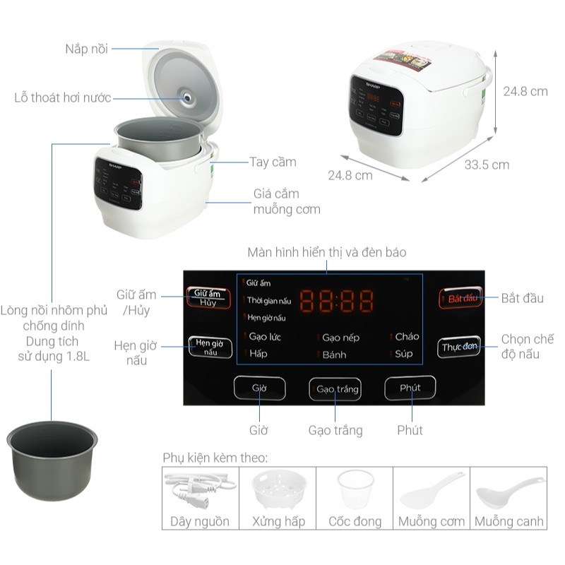 Nồi cơm điện tử Sharp 1.8 lít KS-COM183MV-WH trưng bày
