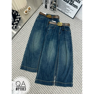 Quần jeans suông giấy thêu C L túi sau hàng QCL1