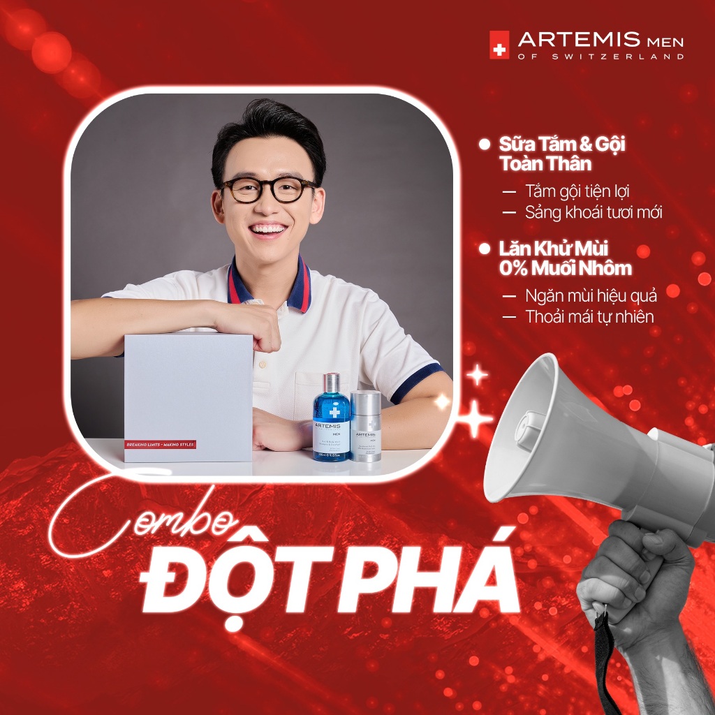 [COMBO ĐỘT PHÁ] Sữa Tắm & Gội Toàn Thân x Lăn Khử Mùi 0% Muối Nhôm Artemis Men