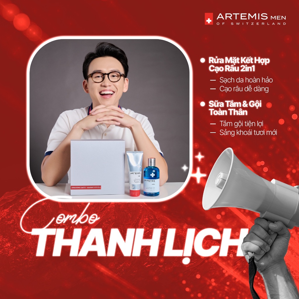 [COMBO THANH LỊCH] Rửa Mặt Kết Hợp Cạo Râu 2in1 x Sữa Tắm & Gội Toàn Thân Artemis Men