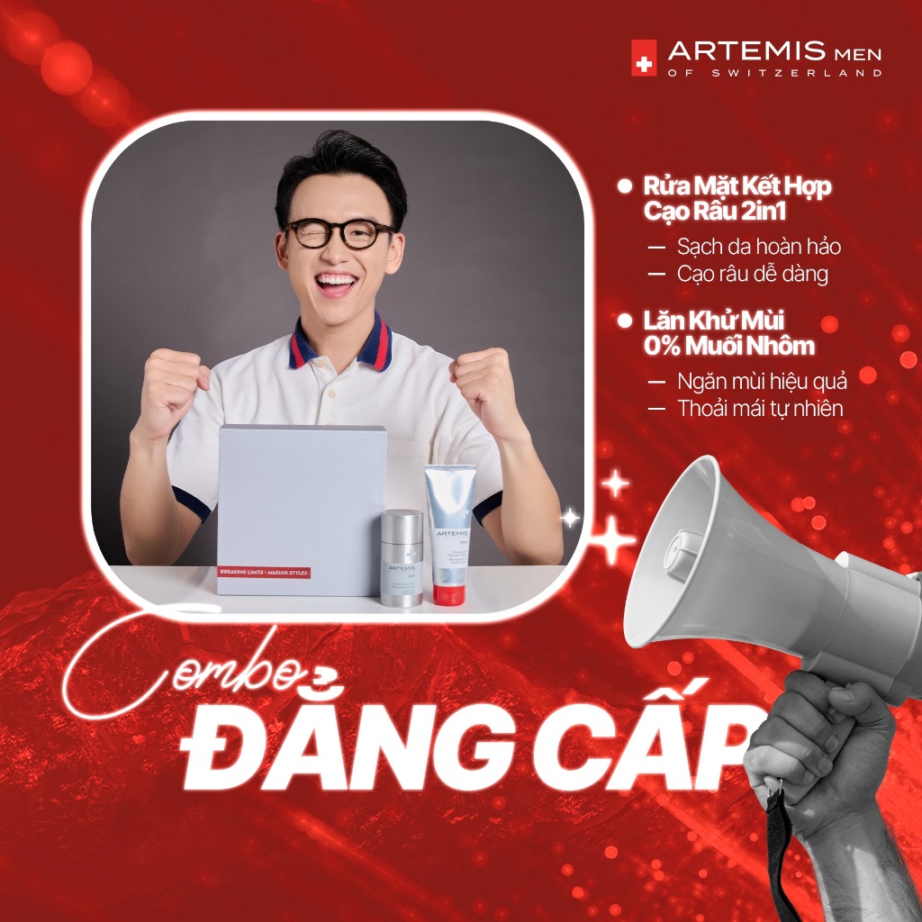 [COMBO ĐẲNG CẤP] Rửa Mặt Kết Hợp Cạo Râu 2in1 x Lăn Khử Mùi 0% Muối Nhôm Artemis Men