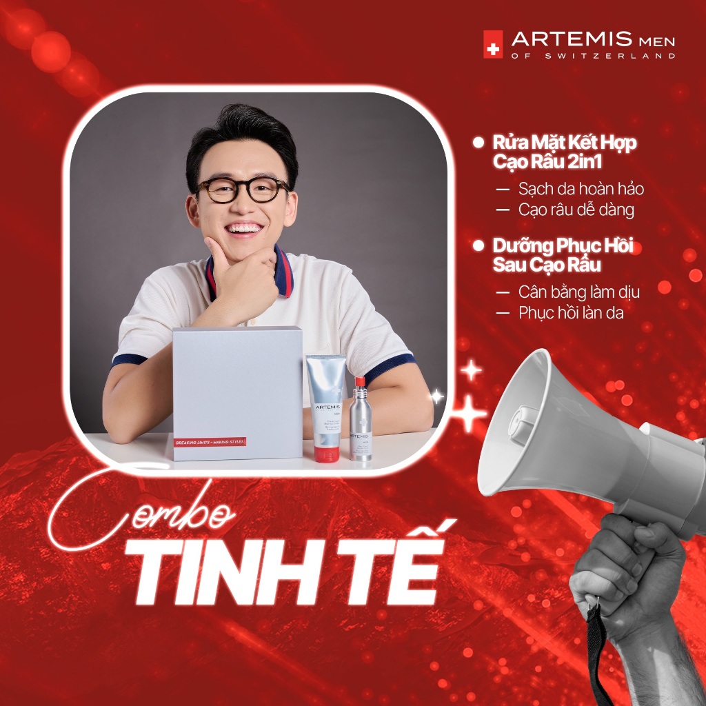 [COMBO TINH TẾ] Rửa Mặt Kết Hợp Cạo Râu 2in1 x Dưỡng Phục Hồi Sau Cạo Râu Artemis Men