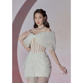 đầm váy trễ vai đi tiệc chất kim tuyến lấp lánh(có size to)
