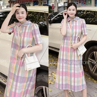 Váy kẻ caro thêu tim [ NH clothing chuẩn ] cổ sen mềm mại