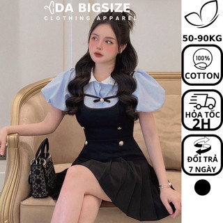 Dabigsize - Đầm Bigsize Nữ , Váy Dự Tiệc Kiểu Xếp Ly Chất Cotton Phối Kate Mềm Mịn Che Khuyết Điểm Cho Người Mập 50-90kg