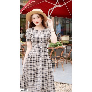 V4697 Váy đầm kẻ dáng xoè tiểu thư thanh lịch mặc đi làm đi chơi , thiết kế cao cấp- CHÍNH HÃNG DVC
