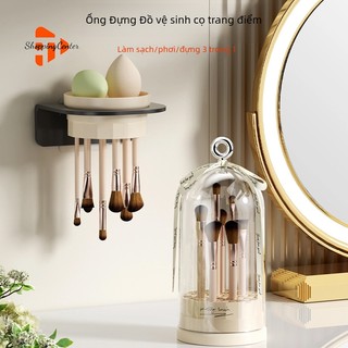 Bộ dụng cụ vệ sinh cọ trang điểm shoppingcenter, giỏ phơi dụng cụ trang điểm kèm dụng cụ vệ sinh