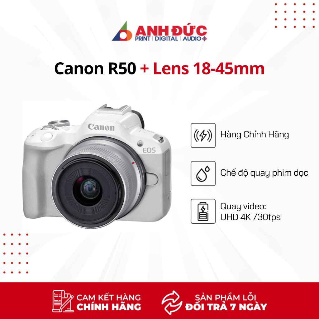 Máy Ảnh Canon EOS R50 + Kit RF-S 18-45mm f/4.5-6.3 - Hàng Chính Hãng Bảo Hành 24 Tháng