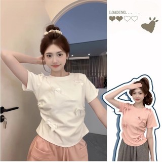 Áo croptop đính nơ 3 màu Hồng-Đen-Trắng - Áo thun croptop ngắn tay dành cho nữ ôm body QUANAOPHUKIEN