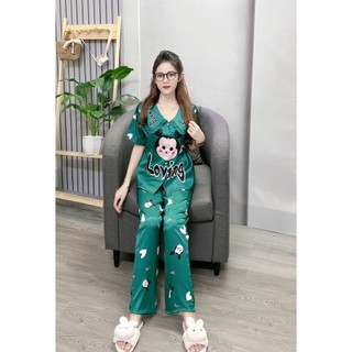 Đồ bộ nữ ANH MỸ pijama chất liệu lụa xước cao cấp tay ngắn quần dài xước bèo SP0066 official.anhmy