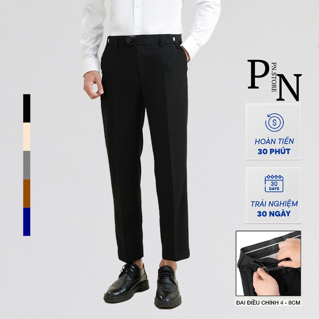 Quần Âu Nam PN STORE Sidetab Điều Chỉnh Độ Rộng Vòng Eo Form Dáng Baggy Phong Cách Hàn Quốc Vải Co Giãn - QTCAP