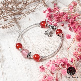 Vòng tay đá mã não đỏ thạch anh dâu charm bạc 925 bạc tình duyên may mắn phong thủy Udumbara