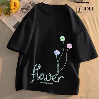 Áo Thun Nữ, Áo Phông Nam Nữ Unisex Tay Lỡ By JOLI Mã TN Flower In Hình Chất Cotton Form Rộng Phong Cách Ulzzang