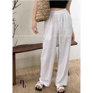 Quần dài nữ ống rộng mùa hè MENINA_STUDIO, Quần dài nữ suông ống rộng vải linen thời trang