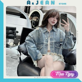 Áo khoác jean rách lai tua croptop, khoác bò lửng | a&jean store