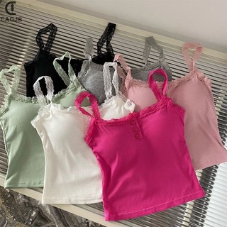 Áo 2 Dây CÓ MÚT ĐỆM, Áo Tank Top Dáng Ngắn Ôm Body Viền Ren Cài Cúc Chất Cotton Thời Trang Nữ Hottrend 2024  tongkhominh