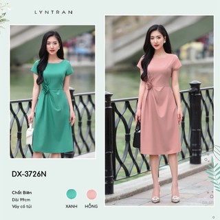 Váy xòe dự tiệc đính hoa eo thủ công đầm midi cổ thuyền công sở sang trọng LYNTRAN DX-3726N