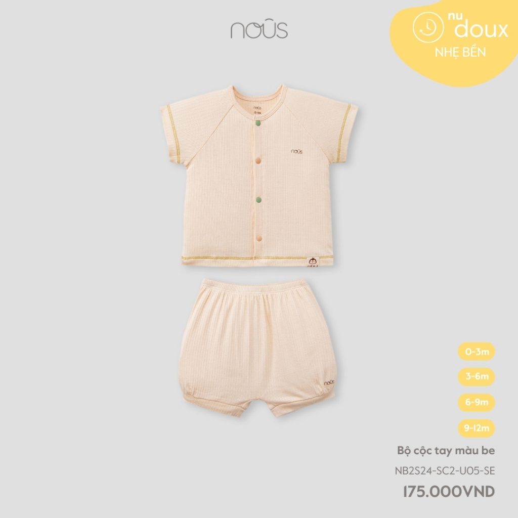 [Nous Baby] Bộ quần áo cộc tay cho bé trai, bé gái phối nhiều màu sắc dễ thương từ 0-12 tháng Nous Việt Nam BST T5.2024