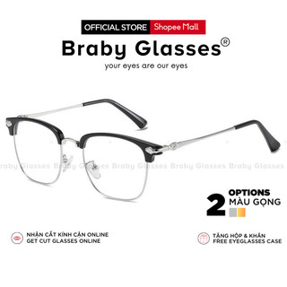 Gọng kính cận vuông nam nữ Braby Glasses chất liệu kim loại gọng mảnh họa tiết sang trọng thời trang MK01