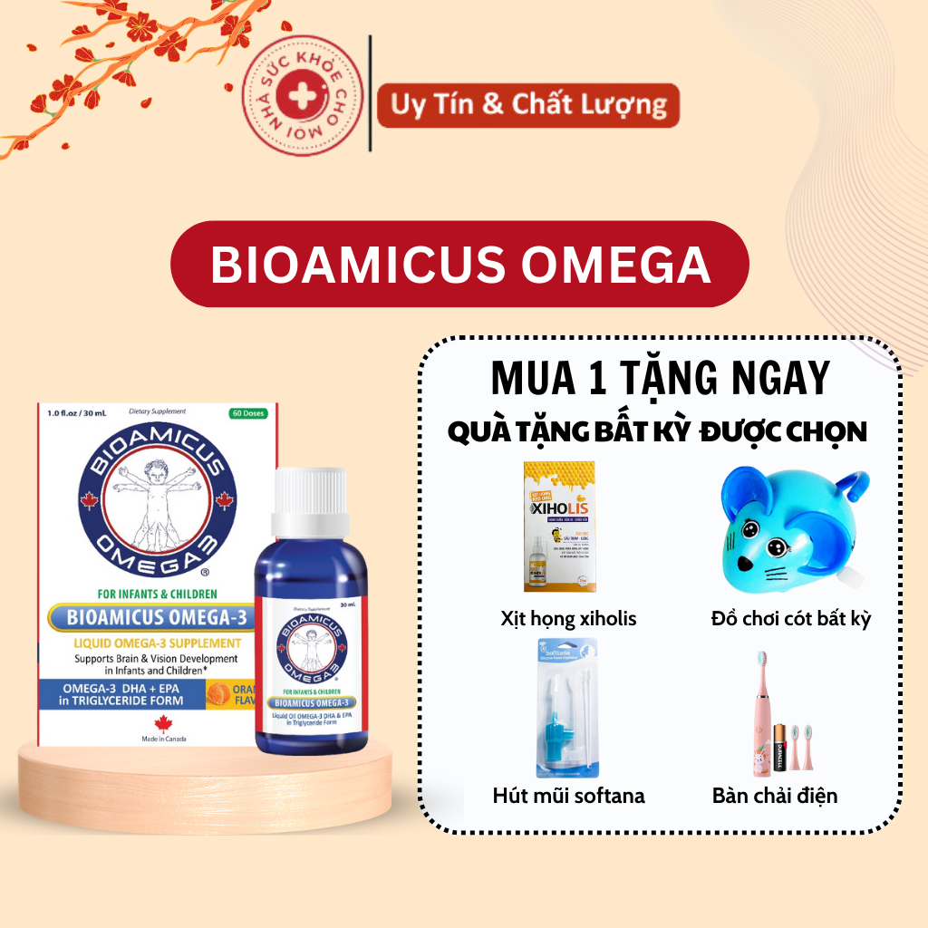 Bioamicus Omega 3 Bổ Sung DHA Giúp Bé Thông Minh Mắt Sáng Khỏe Hương Cam Thơm Tự Nhiên 30ml