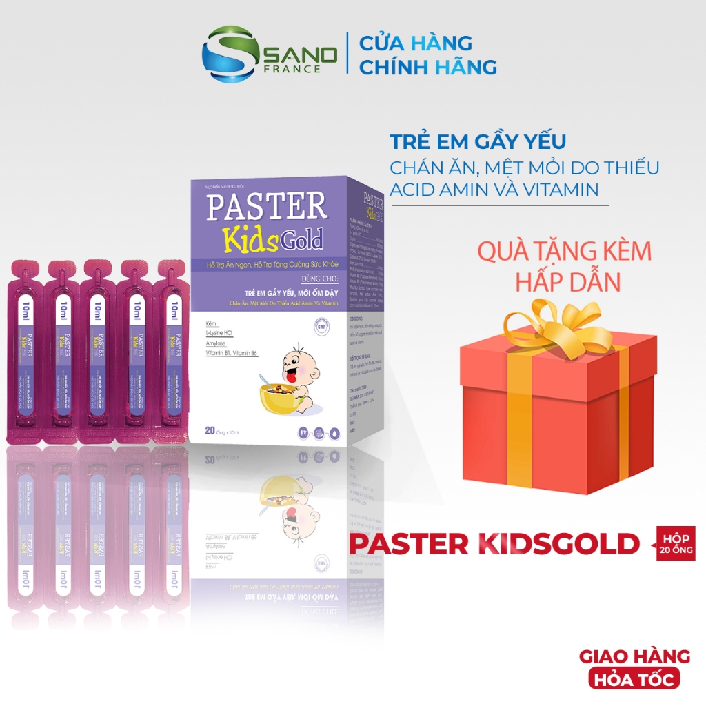 Siro ăn ngon dạng ống cho bé Tăng cường sức đề kháng Paster Kids Gold ống, giúp bé hết biếng ăn, trẻ ăn nhanh hơn