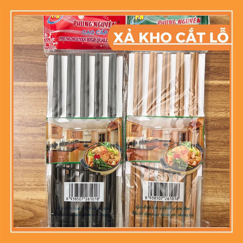 Vỉ 10 đôi đũa gỗ cao cấp Phùng Nguyên  (Đen và Vàng)