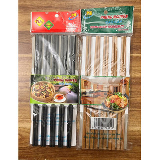 Vỉ 10 đôi đũa gỗ cao cấp Phùng Nguyên  (Đen và Vàng)