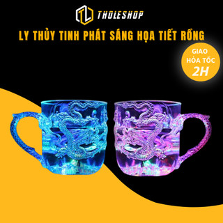 Ly Nước Thủy Tinh Phát Sáng Họa Tiết Rồng Độc Lạ Tholeshop 4638