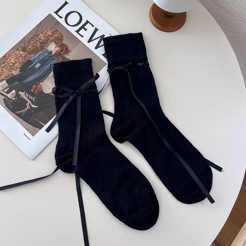 Tất vớ Lolita nữ sinh đính nớ tự buộc chất liệu cotton mỏng phù hợp mùa hè TN200 | BigBuy360 - bigbuy360.vn