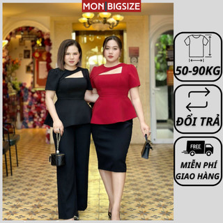Áo bigsize nữ kiểu peplum khoét cổ tay phồng vạt chéo vải tuyết mưa phù hợp đi làm đi chơi MON big size 50 - 90kg